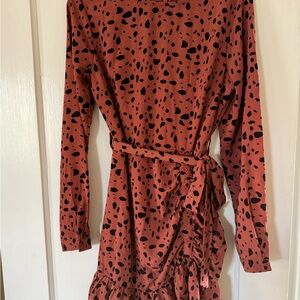 Rust Polka Dot Long Sleeve Dress
